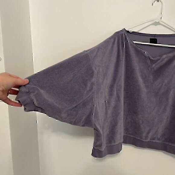 OUT FROM UNDER URBAN OUTFITTERS Vica Boat Neck Sweatshirt Periwinkle Velour Boxy - Picture 6 of 12